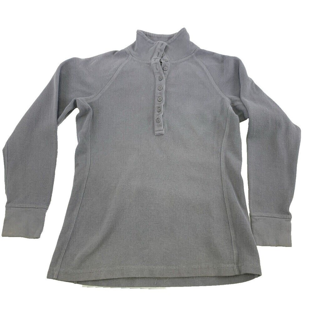BOGO Duluth Trading Heritage Ribbed Mock Turtleneck Button Cotton Gray 29529 S